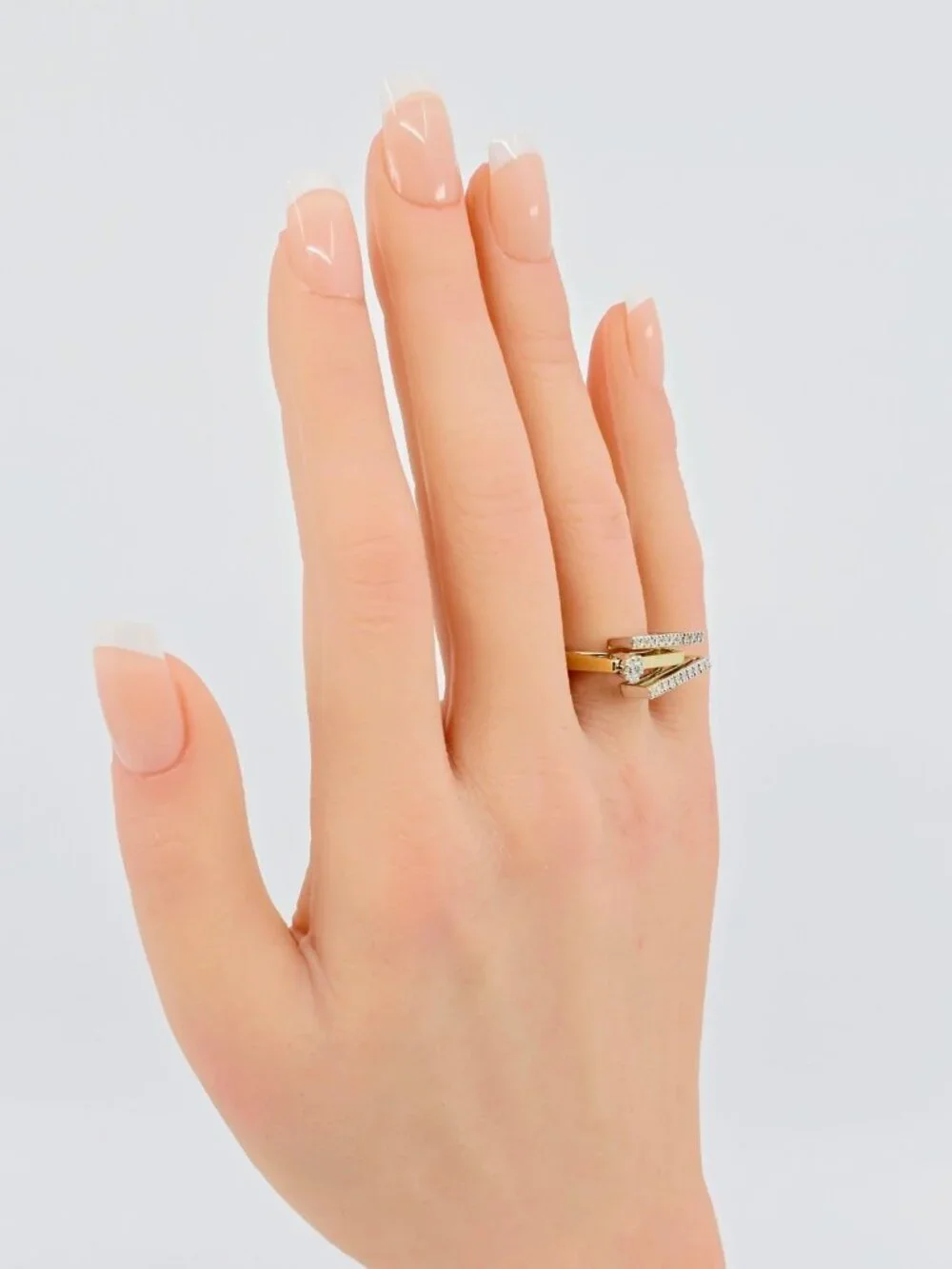 Unique 14K Solid Two Tone Multi Color Gold Ladies Motion Diamond Ring - Size 6.5